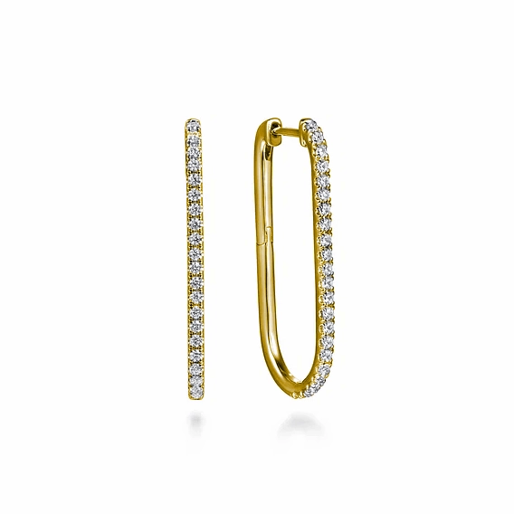 14K Yellow Gold Diamond Classic Elongated Oval Hoop Earrings Vogue Accent Refined Element