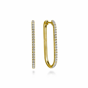 14K Yellow Gold Diamond Classic Elongated Oval Hoop Earrings Vogue Accent Refined Element