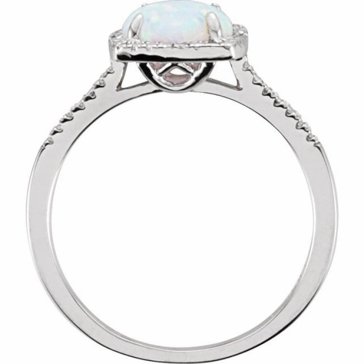Hypoallergenic Symbol Daily Classic Sterling Silver Lab-Grown White Opal & .01 CTW Natural Diamond Ring
