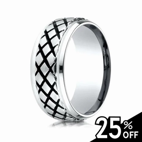 Comfort-Fit Cobalt Cross-Hatched Blackened Wedding Band Winter Fashion
