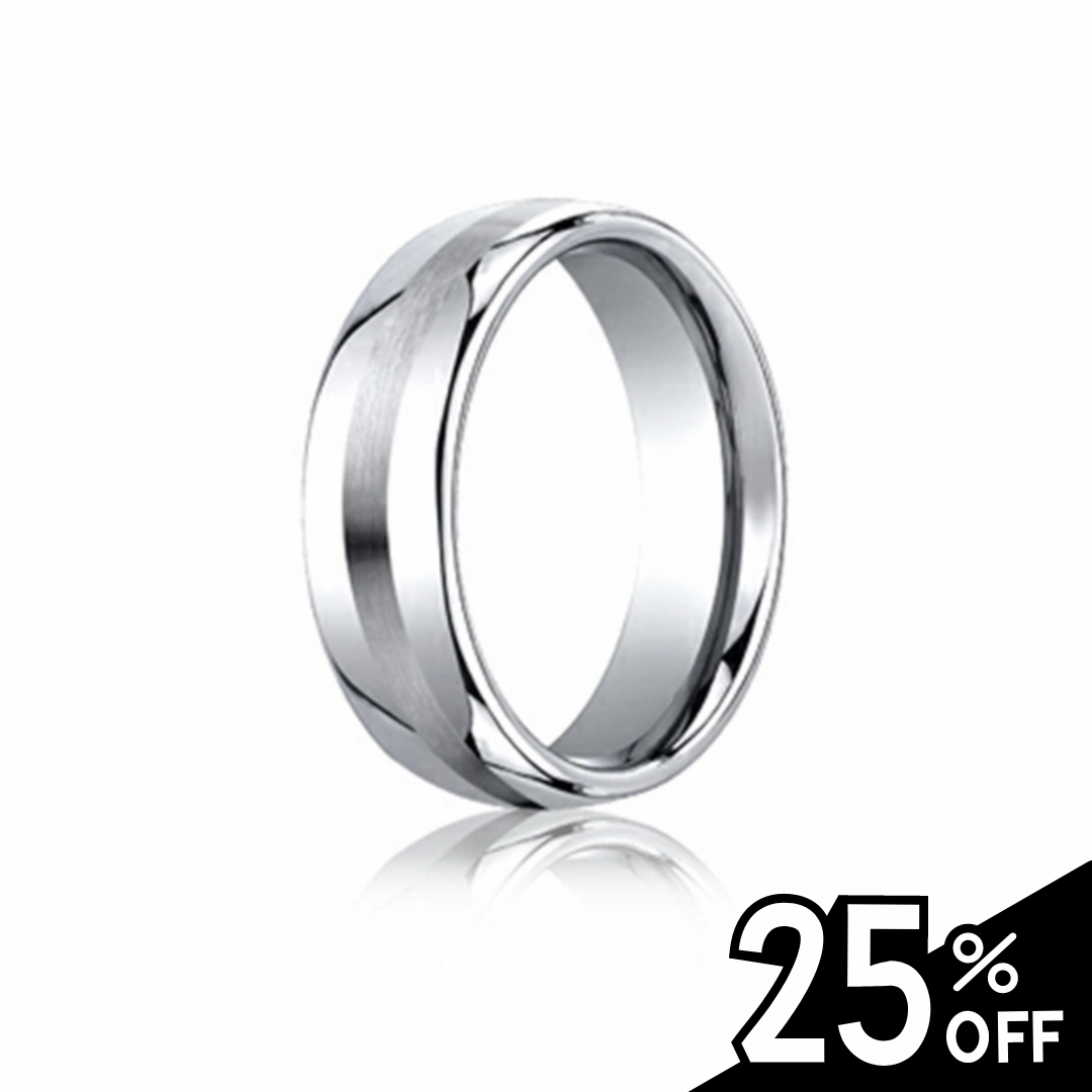 Comfort-Fit Cobalt Satin Center Finish Wedding Band Groom Accessory Popular Trend