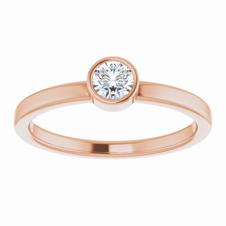 14K Rose 4 mm Natural White Sapphire Ring Minimal Finish