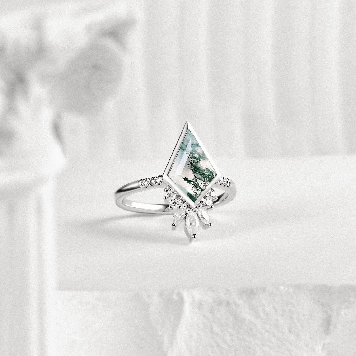 Black Rutilated Quartz Kite Cut Bezel Engagement Ring Fashion Pop Timeless Spark