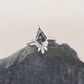Black Rutilated Quartz Kite Cut Bezel Engagement Ring Petite Gift Elegant Appeal