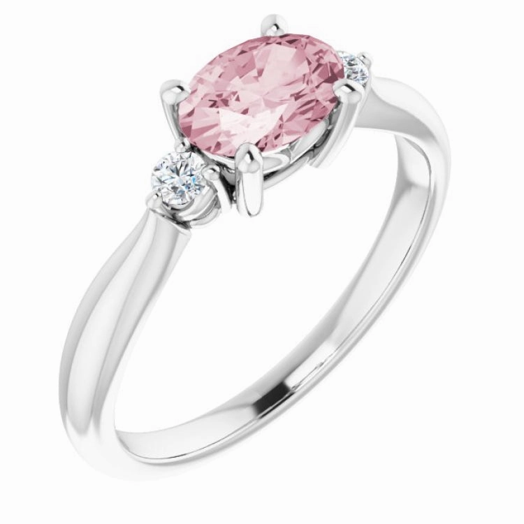 Platinum 7x5 mm Oval Natural Pink Morganite & .08 CTW Natural Diamond Ring Creative Adornment Sentimental Art