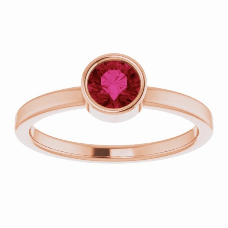 14K Rose 5 mm Lab-Grown Ruby Ring Luxury Decoration
