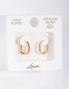 Premium Accent Gold Plated Sterling Silver Long Oval Huggie Earrings