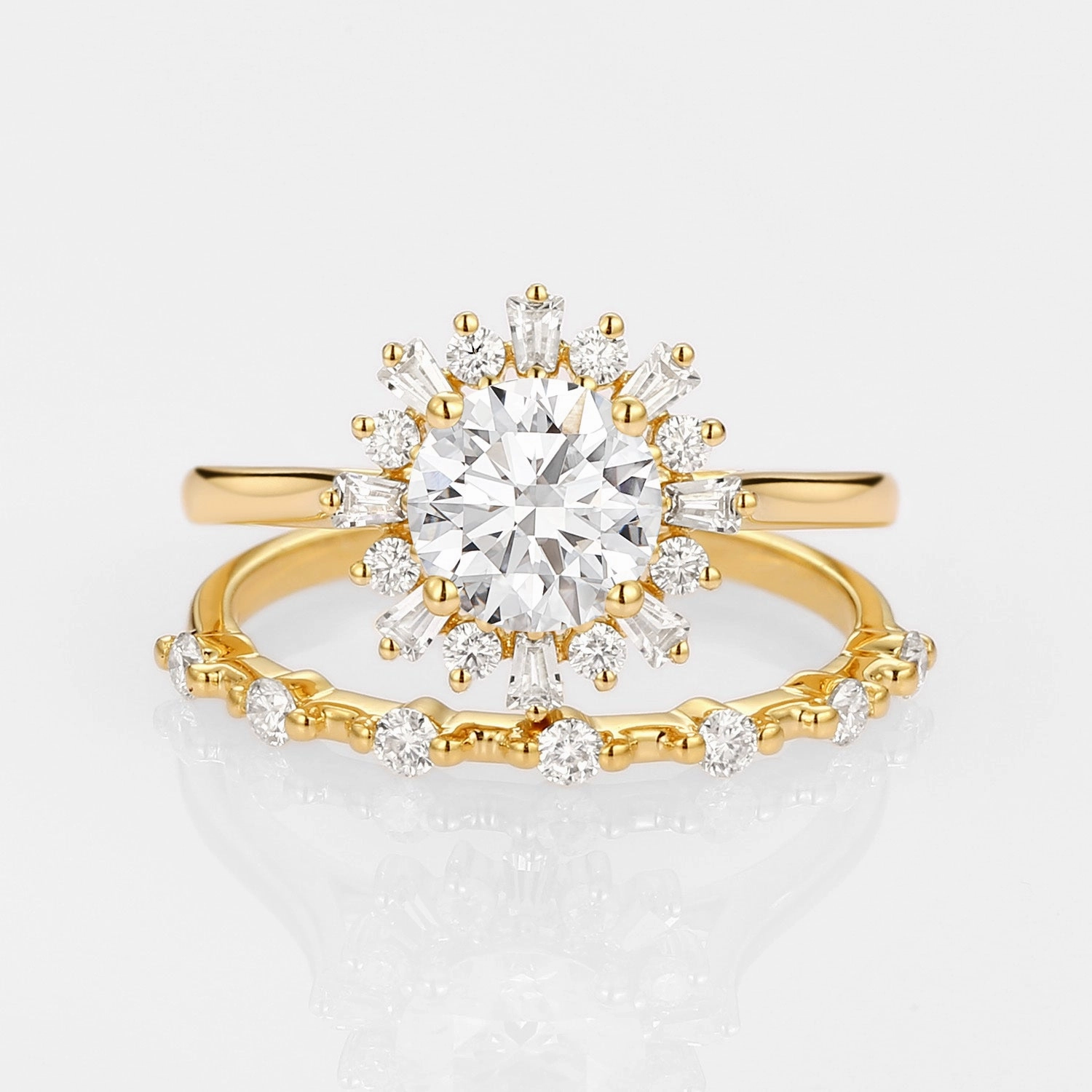 Halo Floral Round Lab Grown Diamond Ring Set 2pcs - Sol Special Keepsake Value Adornment