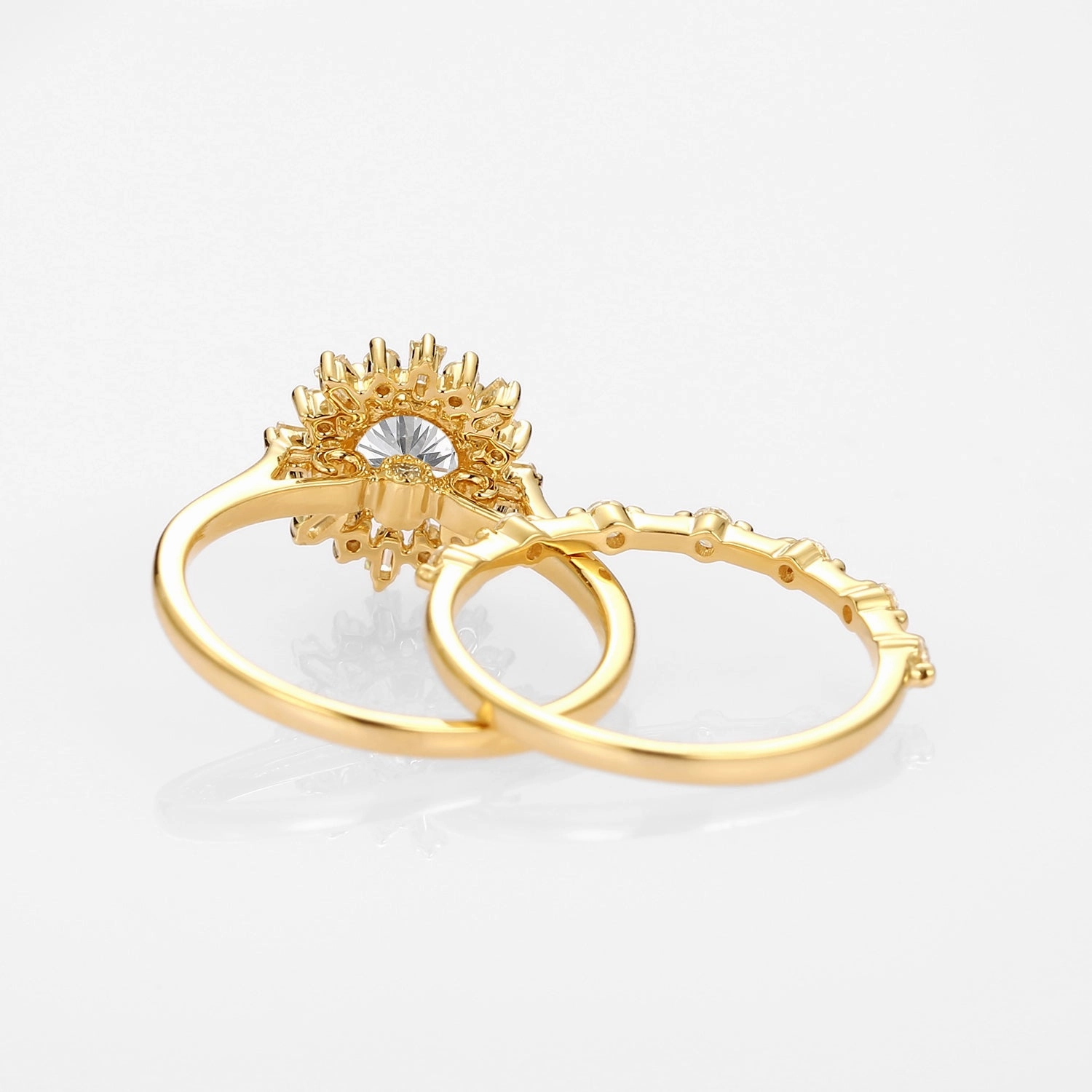 Occasion Present Halo Floral Round Lab Grown Diamond Ring Set 2pcs - Sol