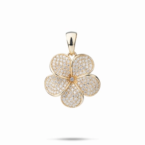 Plumeria Pendant in Gold with Diamonds - 20mm Light Detail Stylish Craft