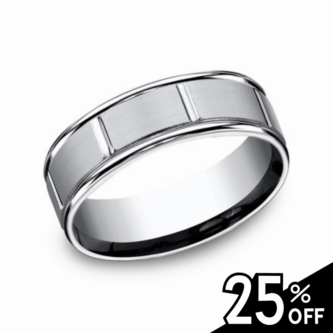 Subtle Look Statement Jewelry Comfort-Fit Cobalt Chrome Vertical Grooved Wedding Band