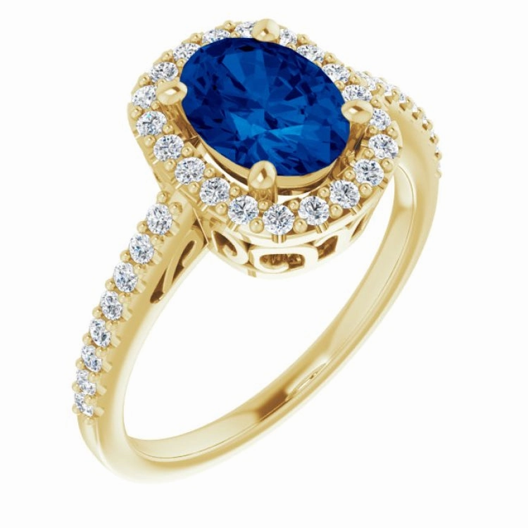 All Match Style 14K Yellow Lab-Grown Blue Sapphire & 1/3 CTW Natural Diamond Ring
