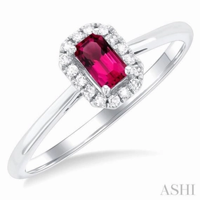 5x3 MM Octagonal Shape Pink Tourmaline and 1/20 Ctw Single Cut Diamond Halo Semi-Precious Ring in 14K White Gold Resilient Look