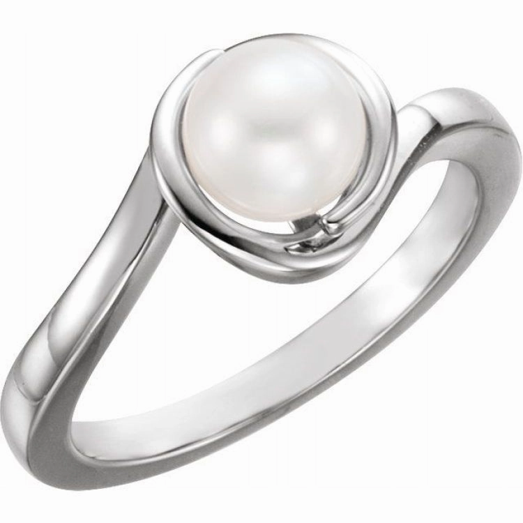 Sterling Silver Cultured White Freshwater Pearl Ring Polished Look