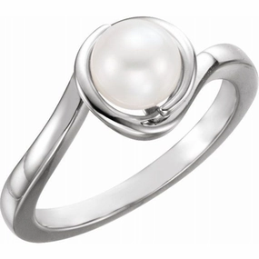 Sterling Silver Cultured White Freshwater Pearl Ring Polished Look