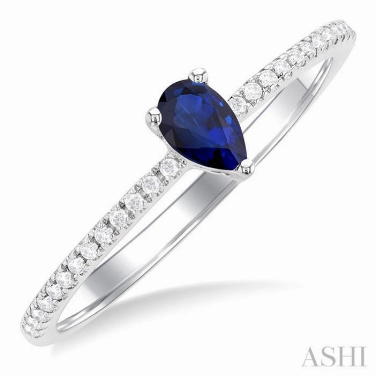 summer look Affordable Emblem 5x3 MM Pear Cut Sapphire and 1/10 Ctw Petite Round Cut Diamond Precious Fashion Ring in 10K White Gold