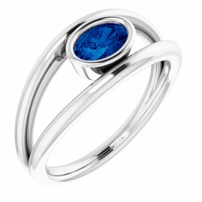 14K White Natural Blue Sapphire Ring Sweet Accent
