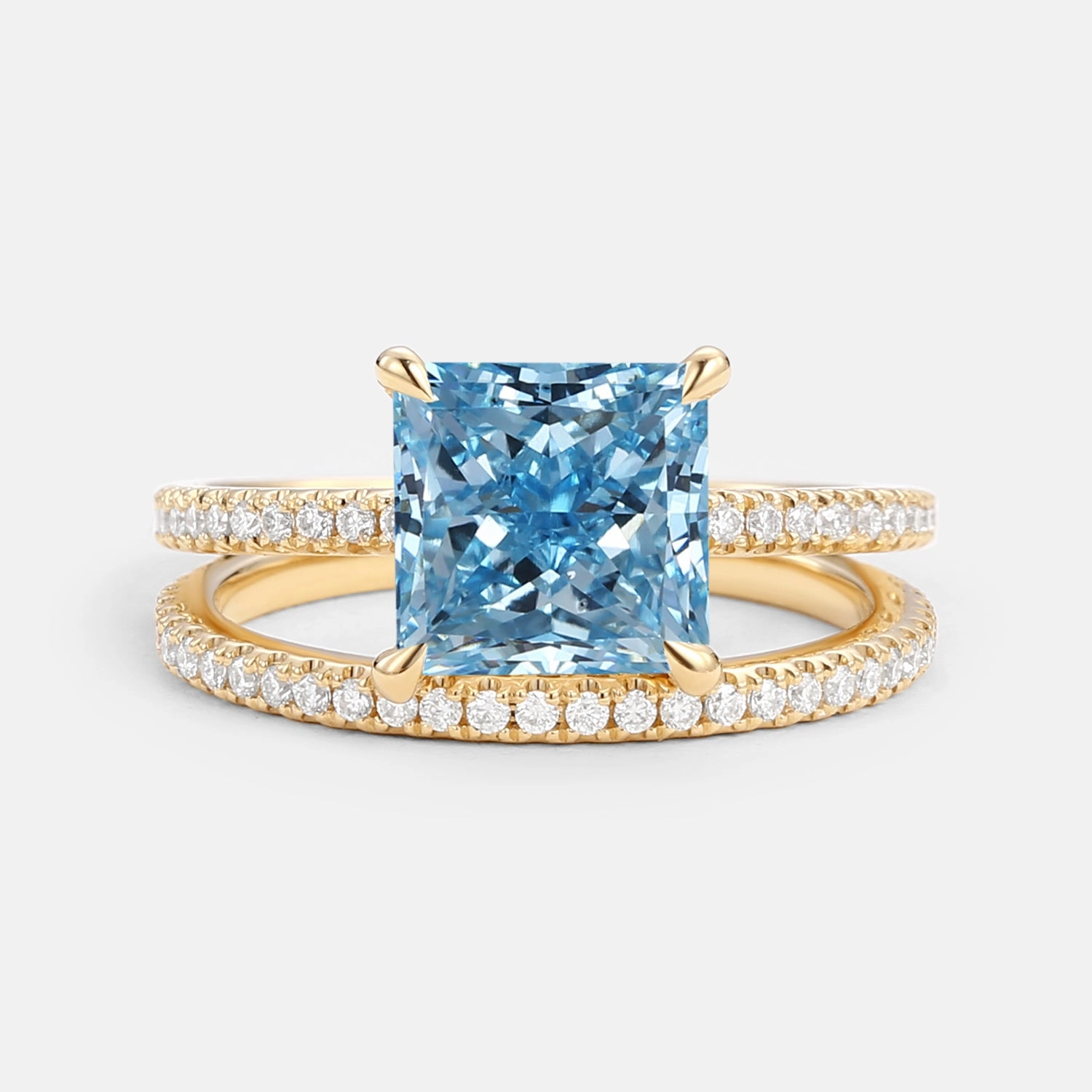 Excellent Accessory Affordable Trinket 1.0ct Princess Cut Blue Lab Grown Diamond Engagement Ring Set 2pcs - Belle