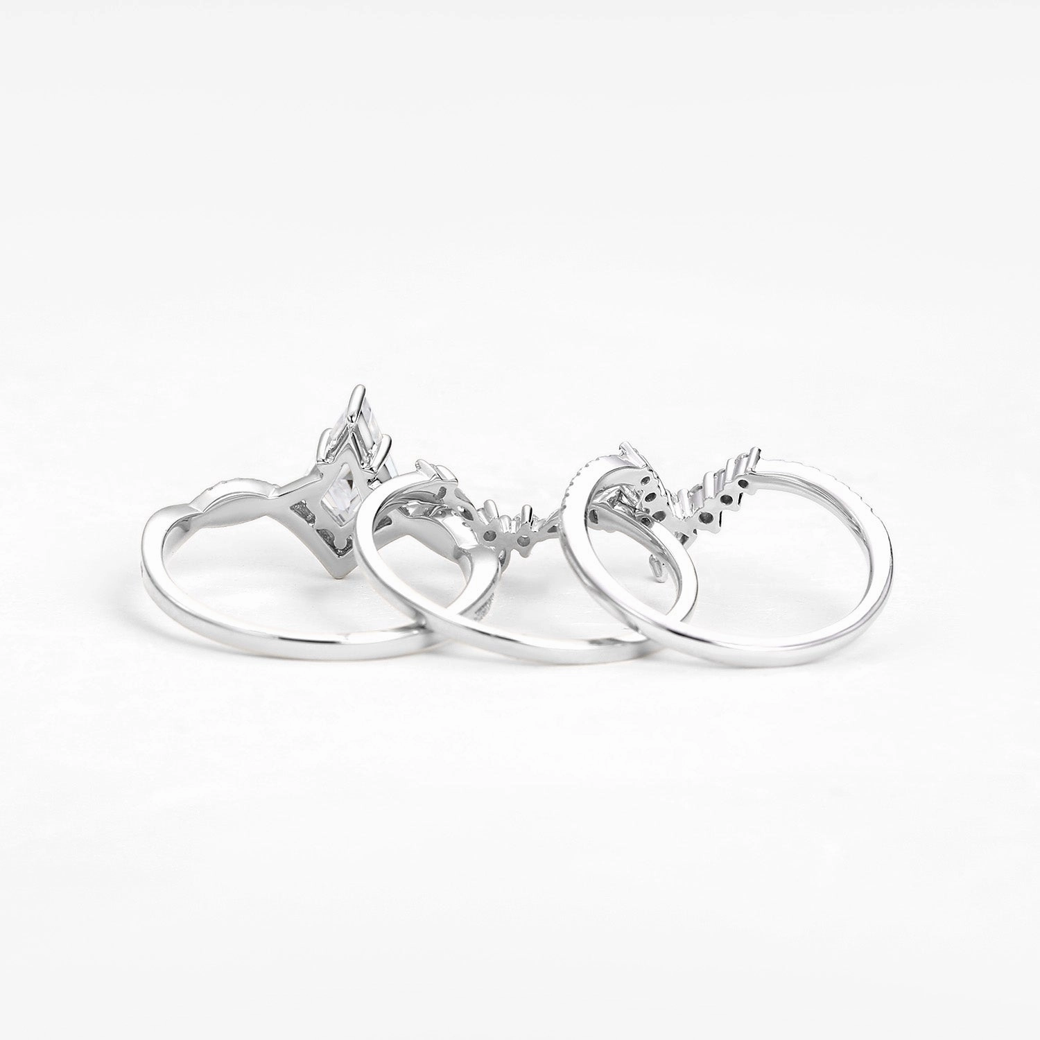 Sparkling Jewelry Smooth Accent Kite Cut White Gold Moissanite Luxurious Engagement Bridal Set 3pcs