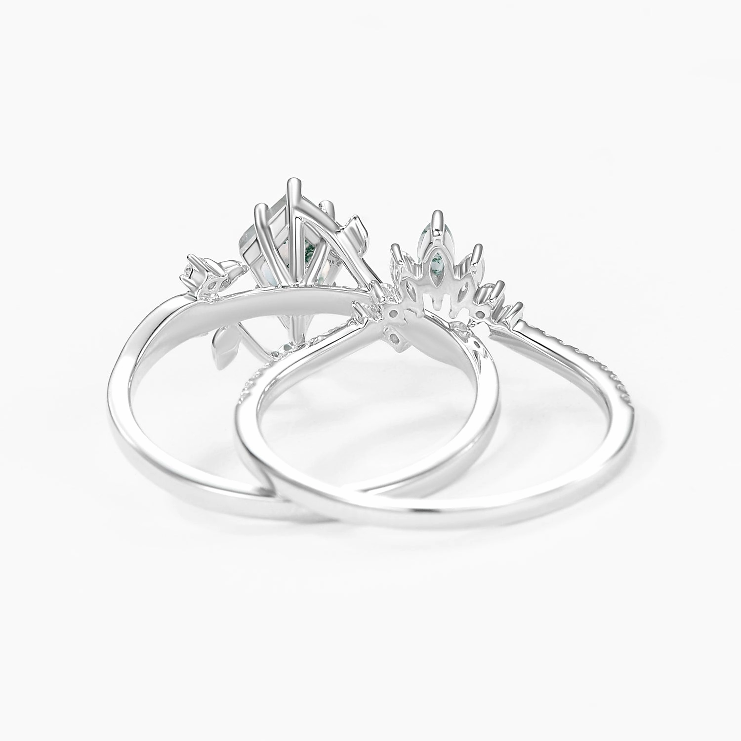 Unique Kite Cut Moss Agate Vine Bridal Ring Sets 2pcs Custom Piece