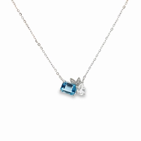 Elegant Contour Two-Stone Blue and White Topaz Diamond Necklace