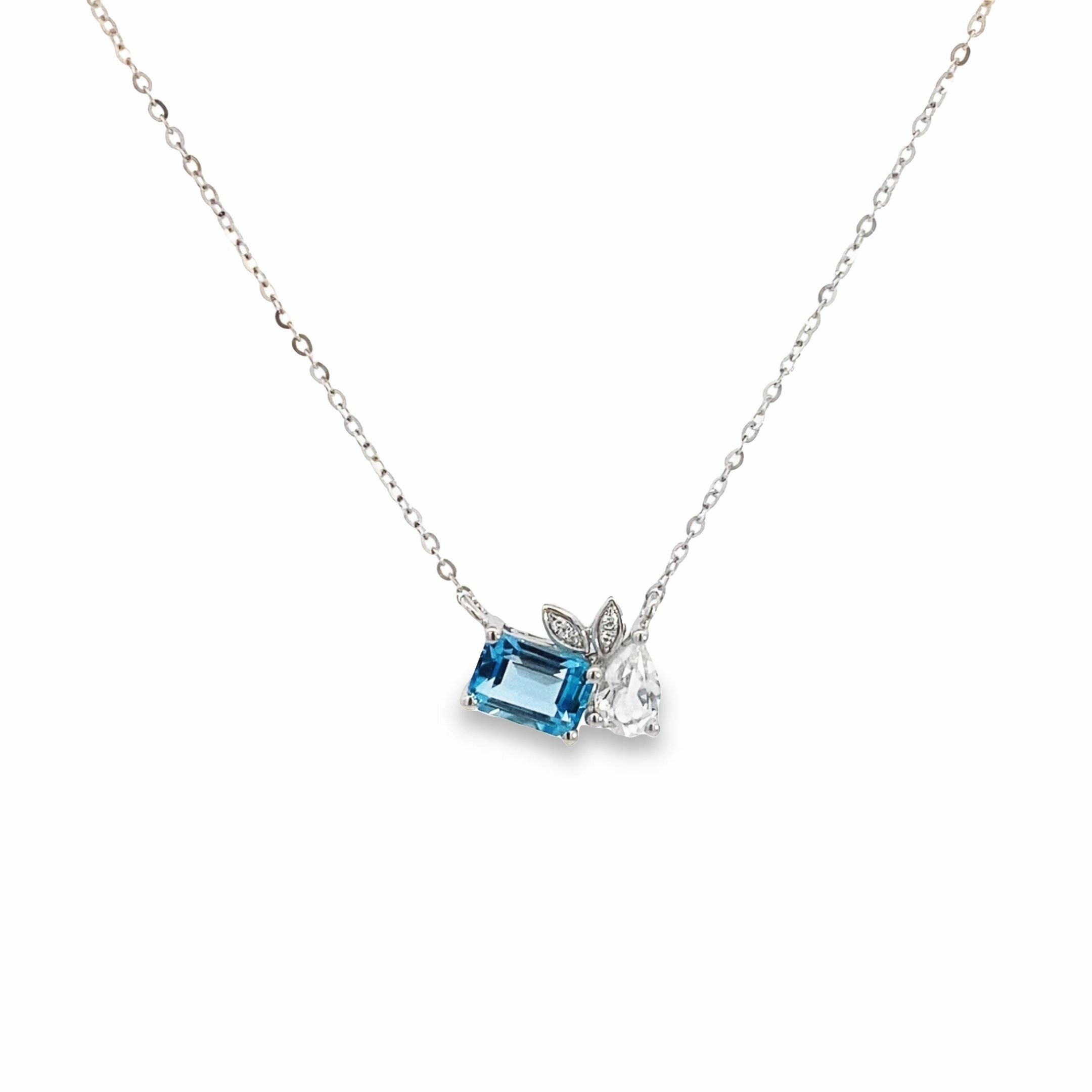 Elegant Contour Two-Stone Blue and White Topaz Diamond Necklace