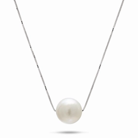 Subtle Sparkle 16-18" Adjustable South Sea White Pearl Necklace in White Gold - 9-10mm