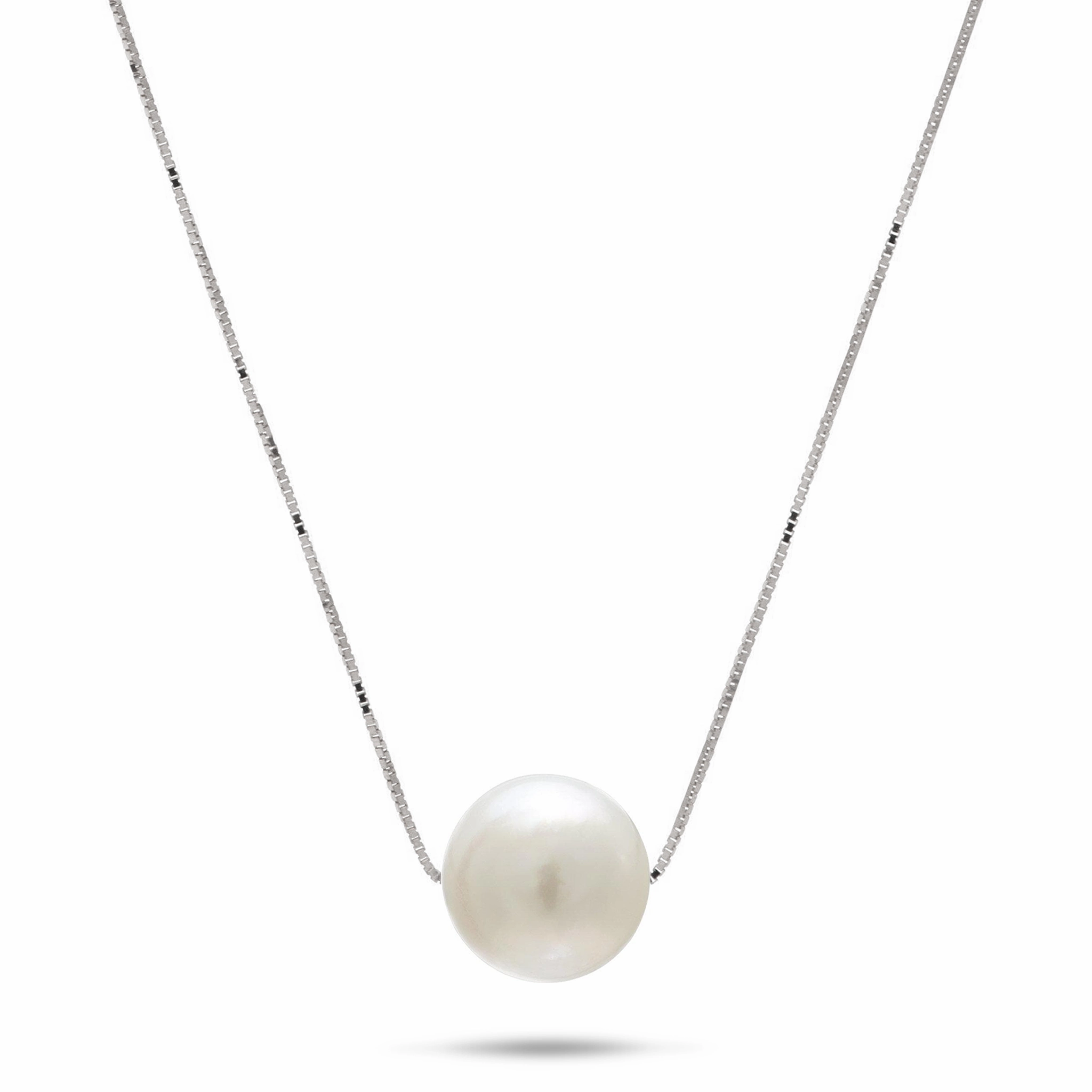 16-18" Adjustable South Sea White Pearl Necklace in White Gold - 9-10mm Dainty Charm Elegant Craftwork