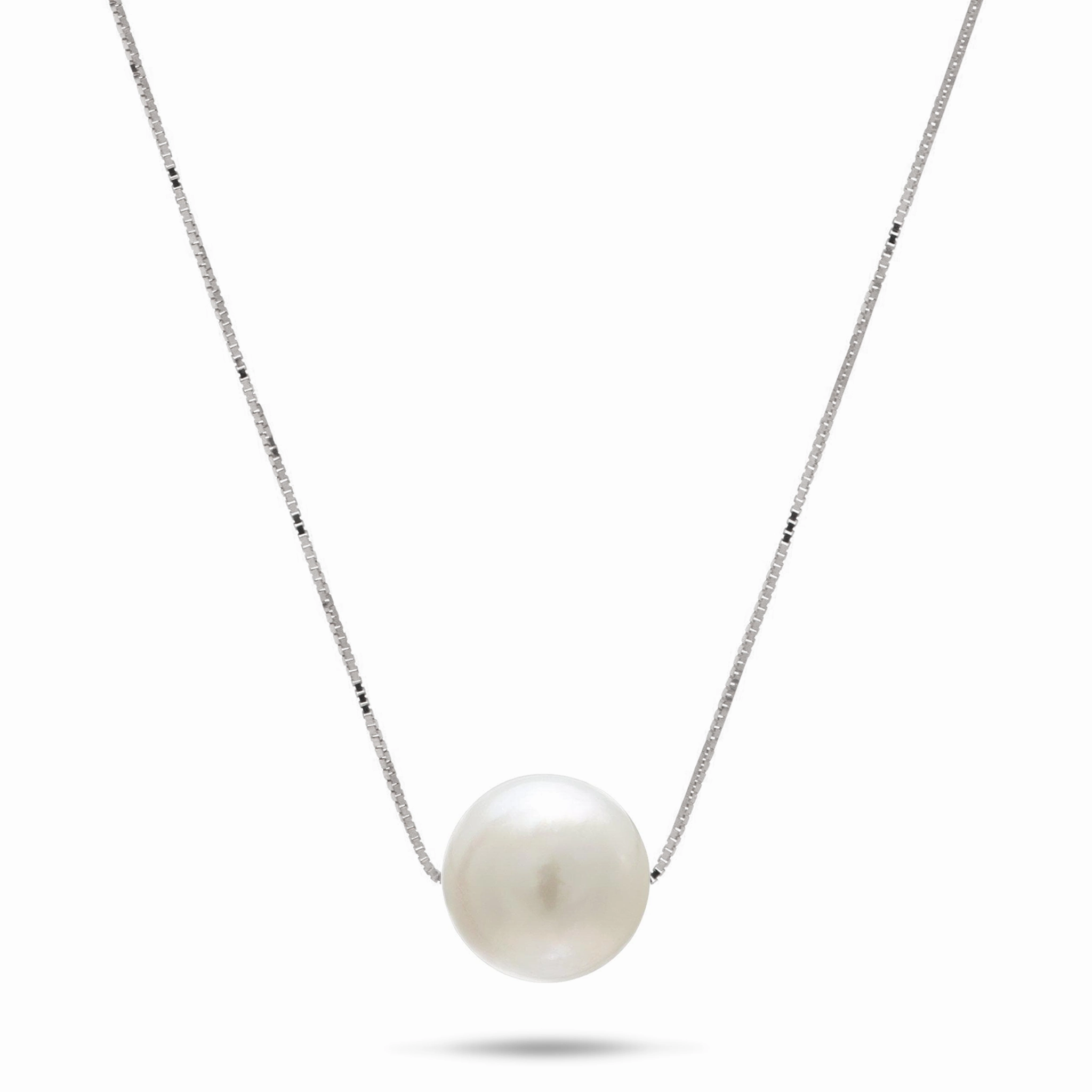 Subtle Sparkle 16-18" Adjustable South Sea White Pearl Necklace in White Gold - 9-10mm