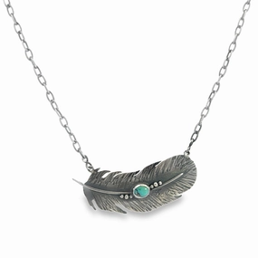 Sterling Silver Feather Necklace with Turquoise Stone Trendy Design