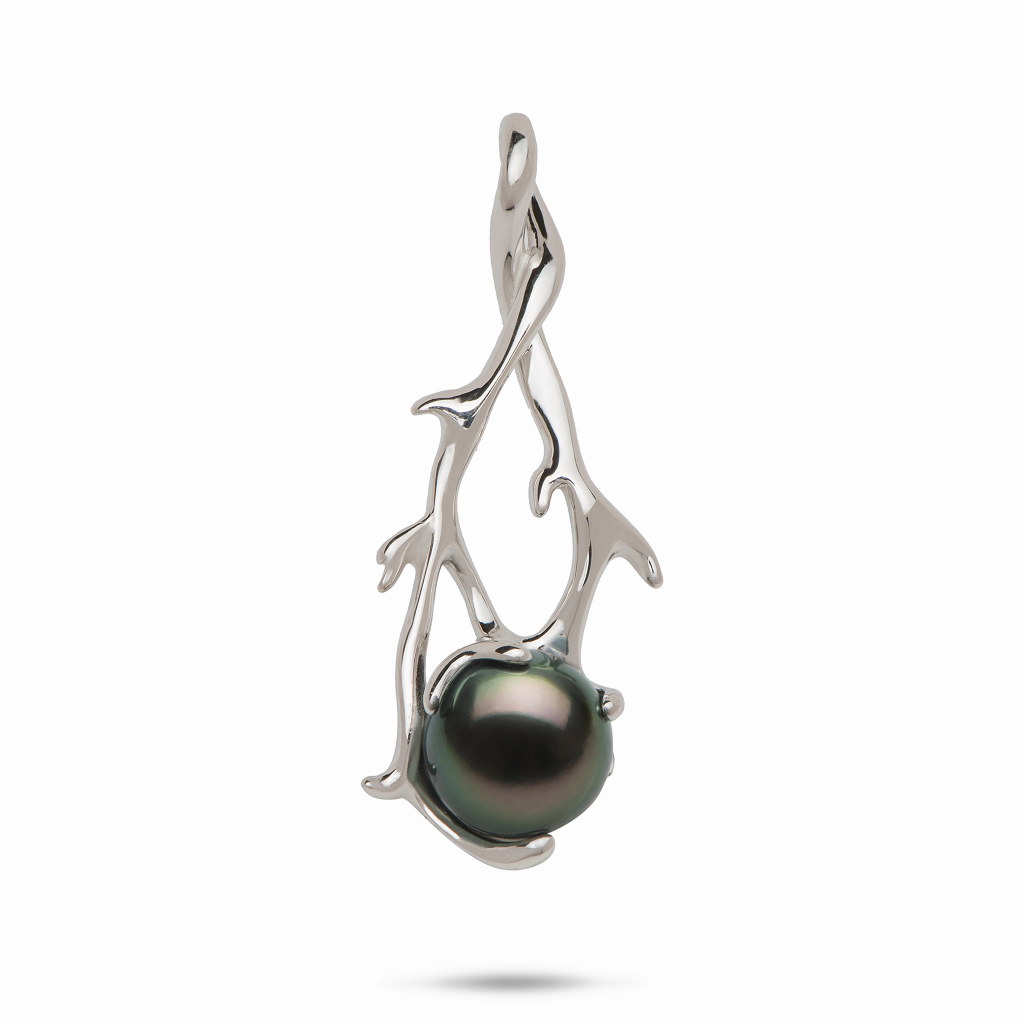 Heritage Tahitian Black Pearl Pendant in White Gold - 9-10mm Modern Style