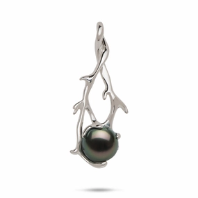 Bold Fashion Candid Shot Heritage Tahitian Black Pearl Pendant in White Gold - 9-10mm