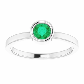 Rhodium-Plated Sterling Silver 4.5 mm Lab-Grown Emerald Ring Value Work