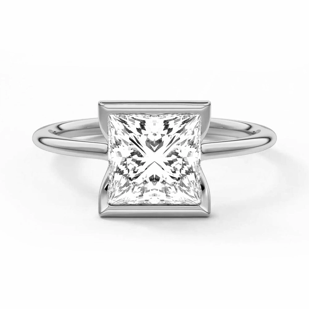 Half Bezel Moissanite Princess Cut Engagement Ring Signature Highlight Versatile Accessory