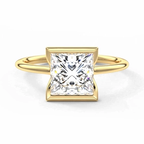 Half Bezel Moissanite Princess Cut Engagement Ring Classic Presence