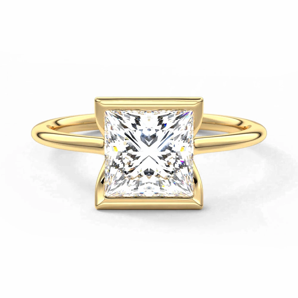 Half Bezel Moissanite Princess Cut Engagement Ring Classic Presence