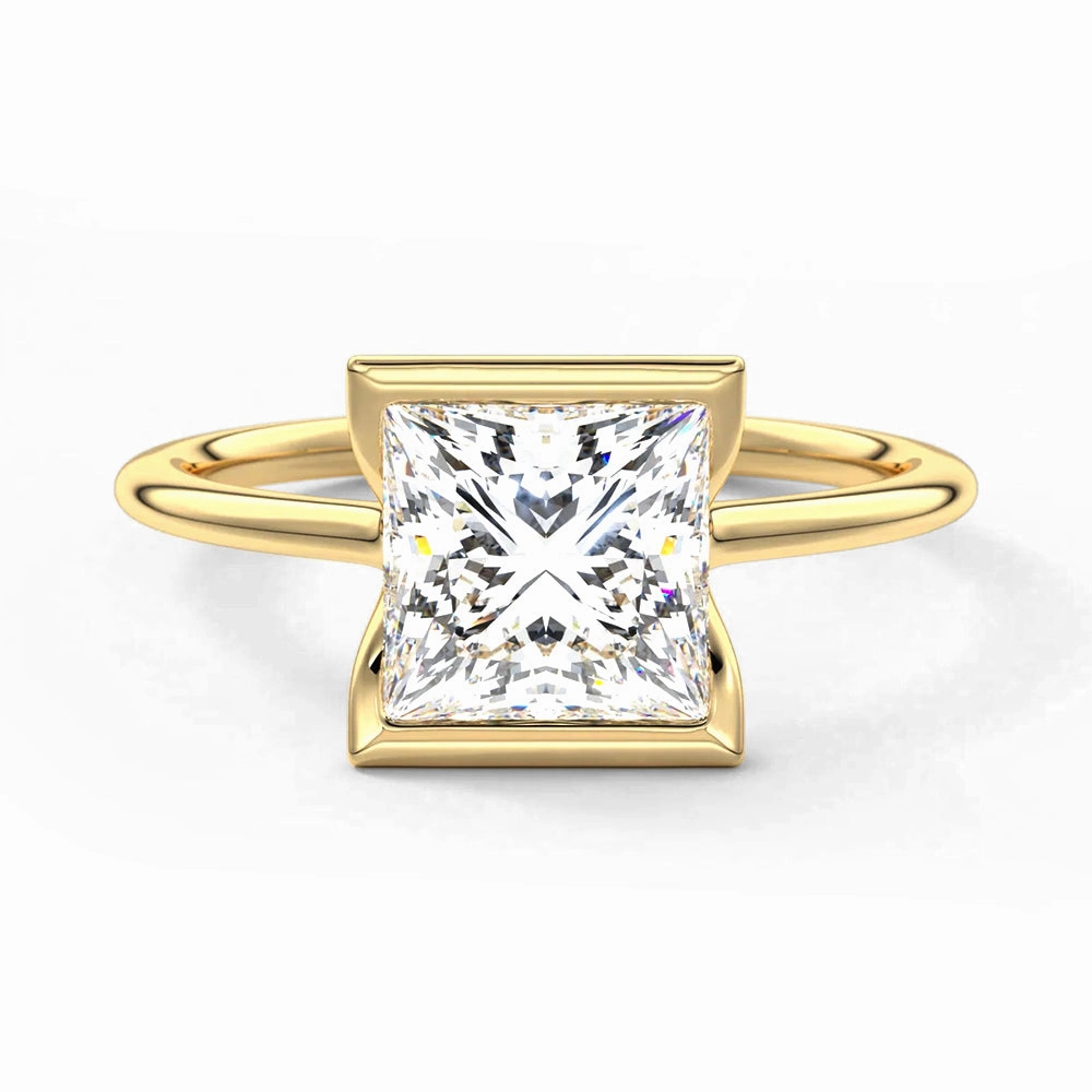 Daring Look Creative Twist Half Bezel Moissanite Princess Cut Engagement Ring