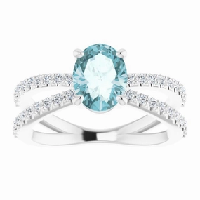 14K White Natural Sky Blue Topaz & 1/3 CTW Natural Diamond Ring Traditional Token
