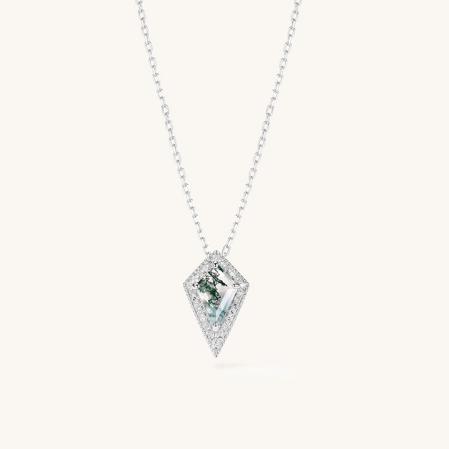 Date Style 1.5ct Moss Agate Geometric Halo Diamond Necklace