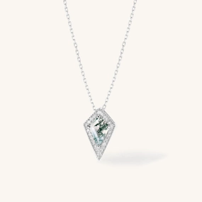 1.5ct Moss Agate Geometric Halo Diamond Necklace Equipping Adornment