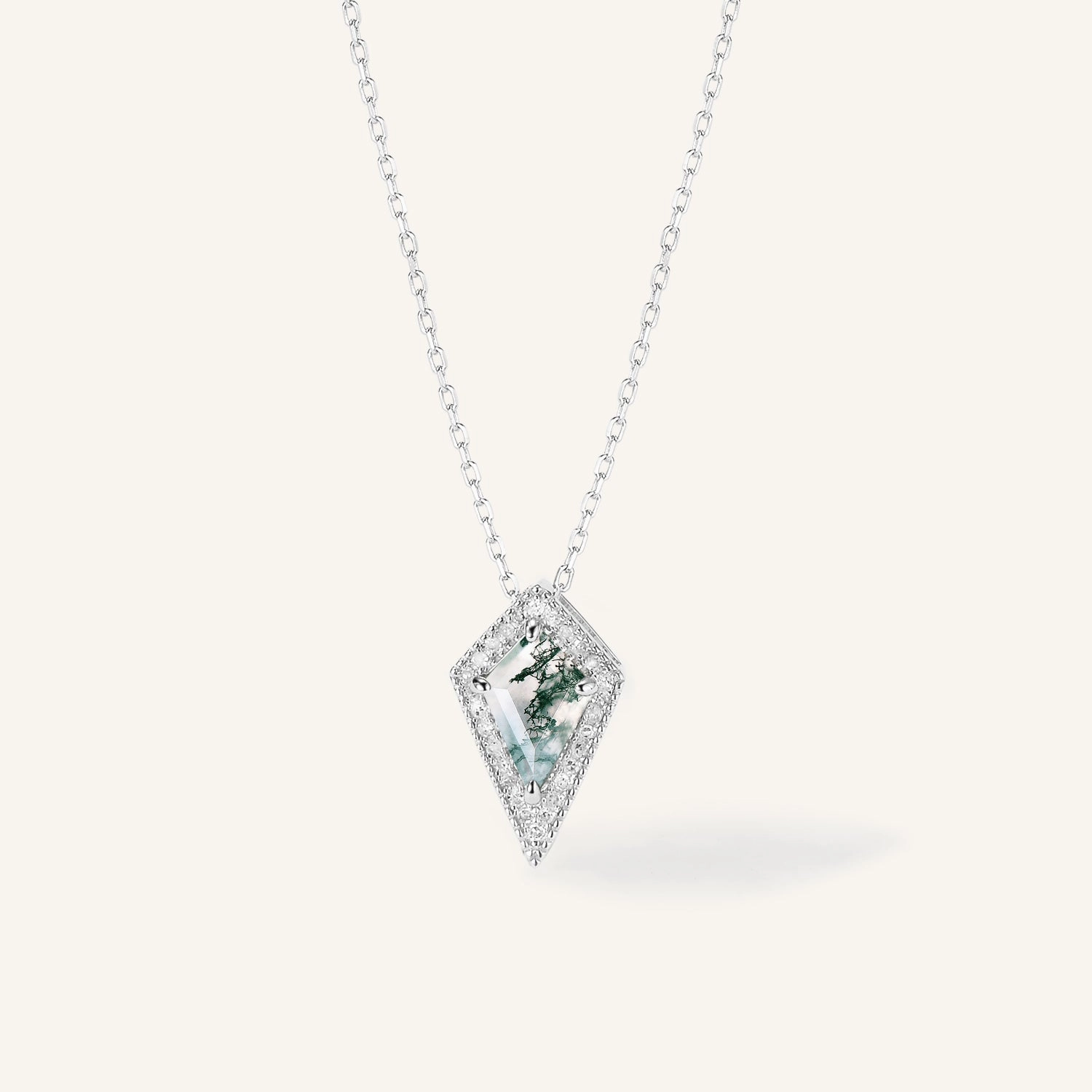 1.5ct Moss Agate Geometric Halo Diamond Necklace Equipping Adornment