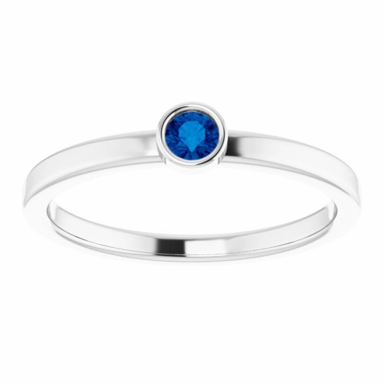 Durable Material 14K White 3 mm Natural Blue Sapphire Ring