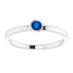 Durable Material 14K White 3 mm Natural Blue Sapphire Ring