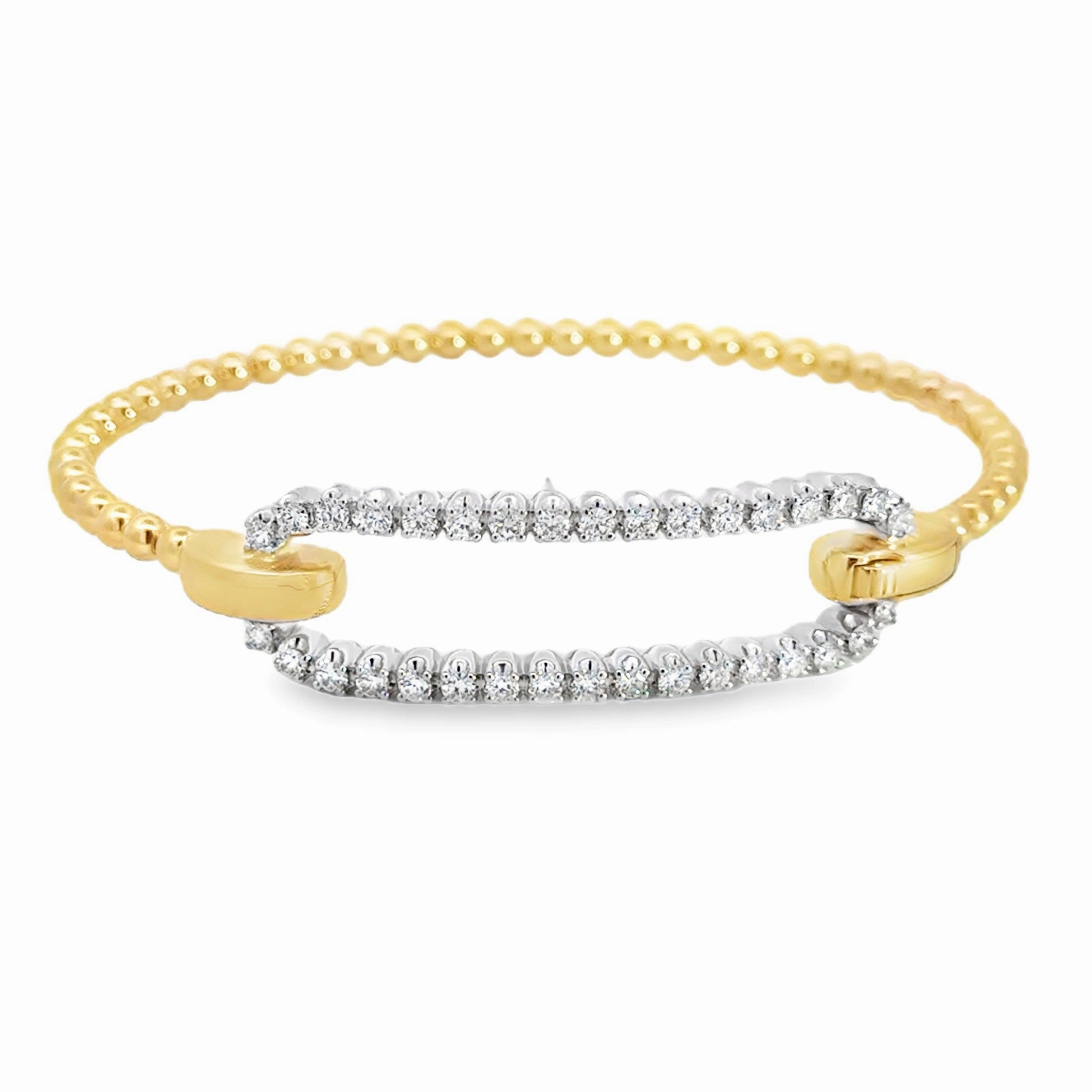 Intricate Work 14K White and Yellow Gold Bujukan and Diamond Oval Link Bangle Bracelet