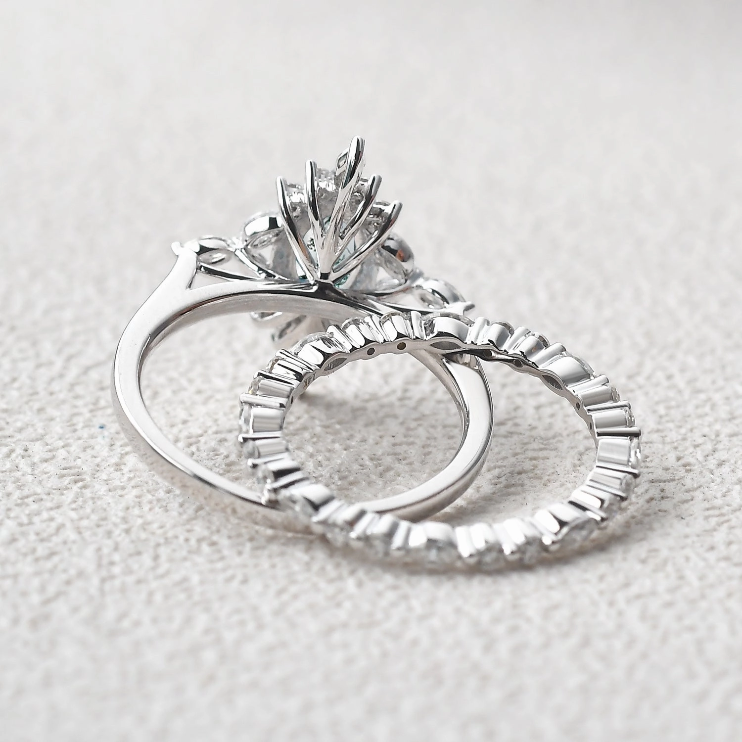 Exquisite Piece 1.0ct Marquise Cut Moss Agate Cluster Vintage Engagement Ring Set 2pcs