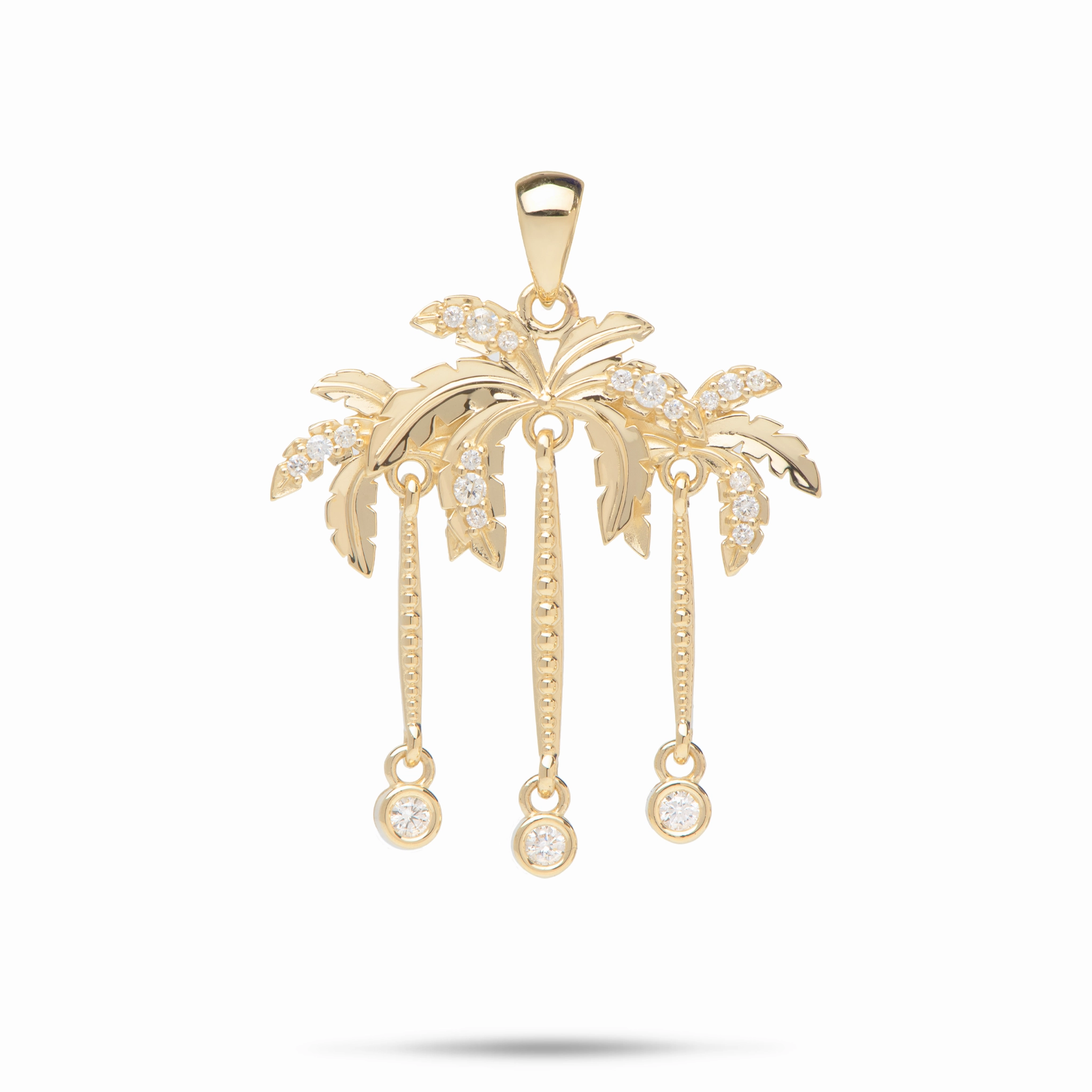 Paradise Palms - Palm Tree Pendant in Gold with Diamonds - 28mm Minimal Finish Glow Accent