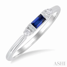 Fine Expression 4X2 MM Baguette Cut Sapphire and 1/20 Ctw Round Cut Diamond Precious Fashion Ring in 10K White Gold