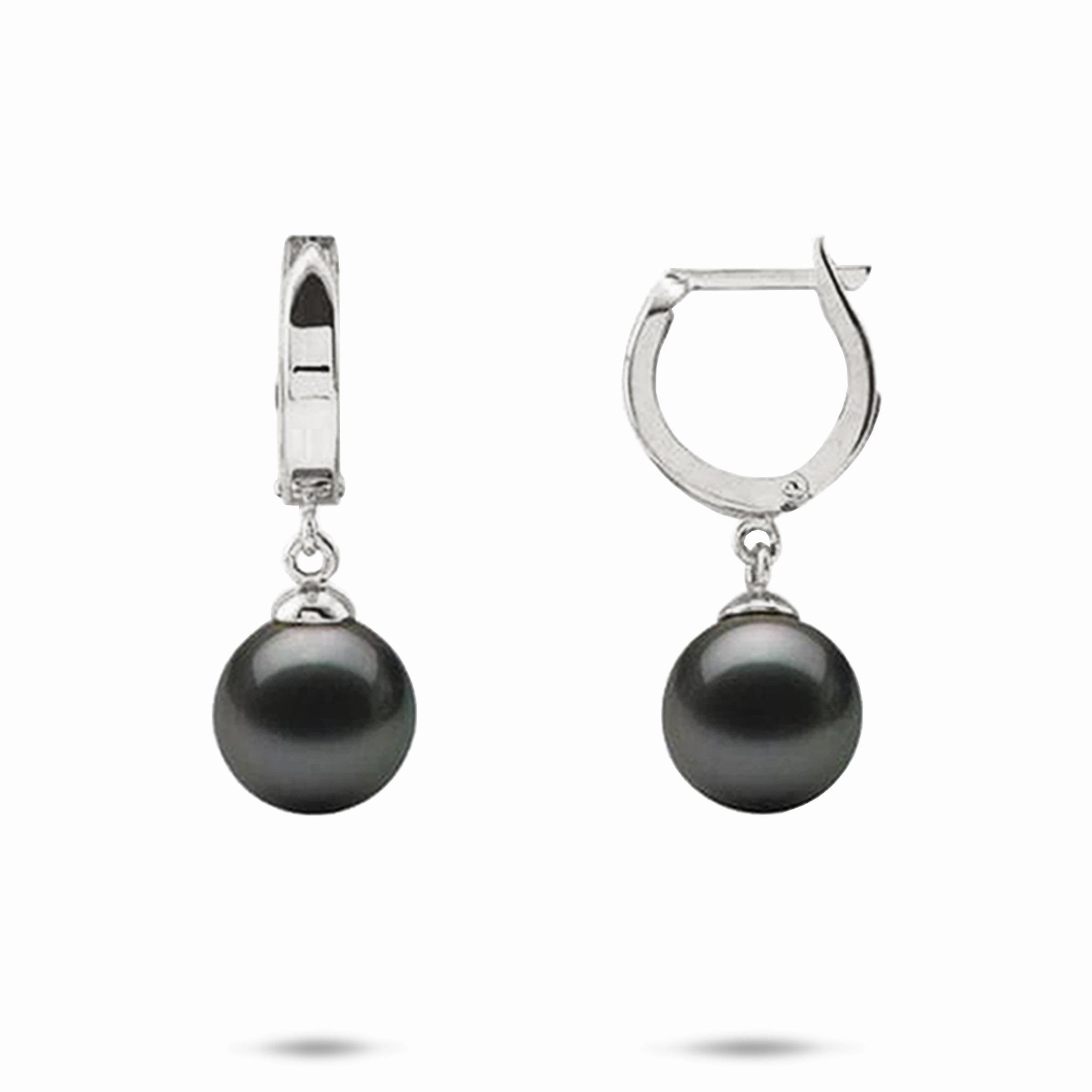 Tahitian Black Pearl Earrings in White Gold - 9-10mm Precious Gem Artisan Piece