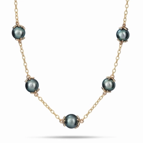 16-22" Adjustable Reefs Starfish Tahitian Black Pearl Necklace in Gold - 10-11mm City Elegance exquisite design