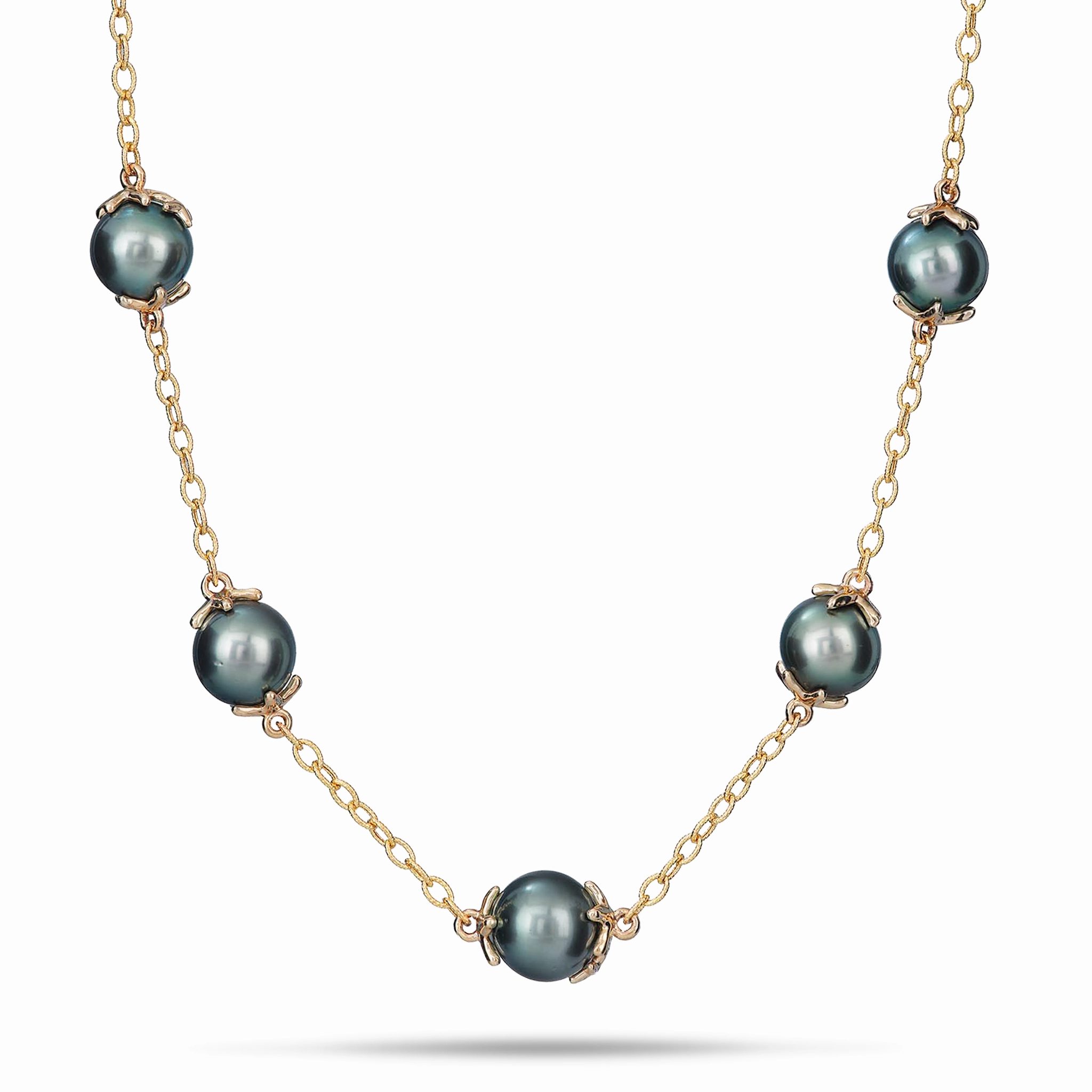 16-22" Adjustable Reefs Starfish Tahitian Black Pearl Necklace in Gold - 10-11mm Chic Glam